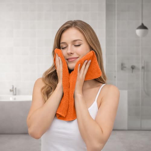 RIVERSIDE Pack of 8 Towels Set, 2 Large Bath, 2 Hand, 4 Face Washcloths, 100% Cotton Hotel Quality, Super Soft, Quick Dry, Highly Absorbent Perfect for Bathroom, Orange - color: Orange, size: Towel Set (PK 8)