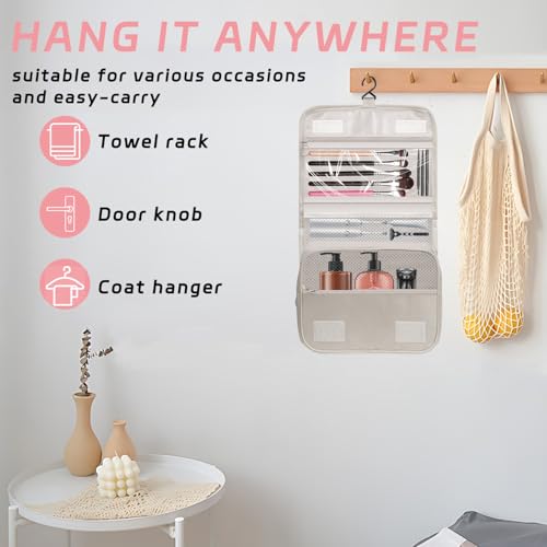 Toiletry Bag Travel Bag with Hanging Hook, Waterproof Capacity Hanging Multifunctional Makeup Bag for Toiletries, Portable Cosmetic Bag Travel Organizer for Women and Men(Beige) - color: A3-Beige