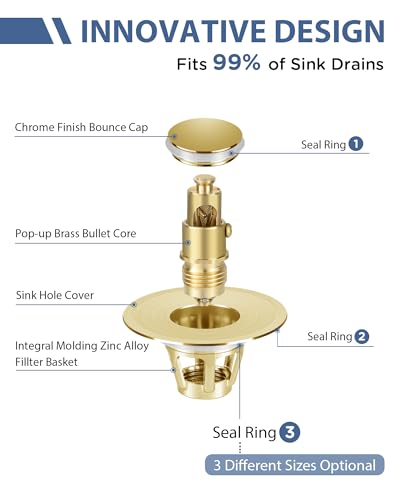Tgosomt Bathroom Sink Stopper 2 Pack, Bathroom Sink Drain Strainer, Revolutionary Bathroom Accessories and Essentials (Brushed Gold) - color: Brushed Gold, size: 2 Pack