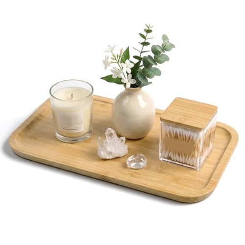 Small Wood Tray, Wood Tray for Bathroom Bamboo Serving Trays Nightstand Tray Countertop Bamboo Vanity Tray for Coffee Table BBQ Kitchen Ottoman Party Organizing and Home Decor