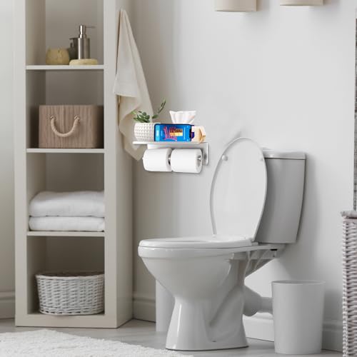 Toilet Paper Holder Wall Mount with Shelf Bjiotun Stainless Steel Toilet Paper Storage Tissue Roll Holder for Bathroom Storage Holds - color: Silver
