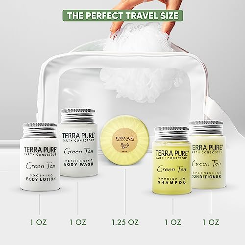 Terra Pure Hotel Soaps and Toiletries Bulk Set | 1-Shoppe All-In-Kit Amenities for Hotels | 1oz Hotel Shampoo & Conditioner, Body Wash, Body Lotion & 1.25oz Bar Soap Travel Size Toiletries | 75 Pieces - style: 75 PIECES