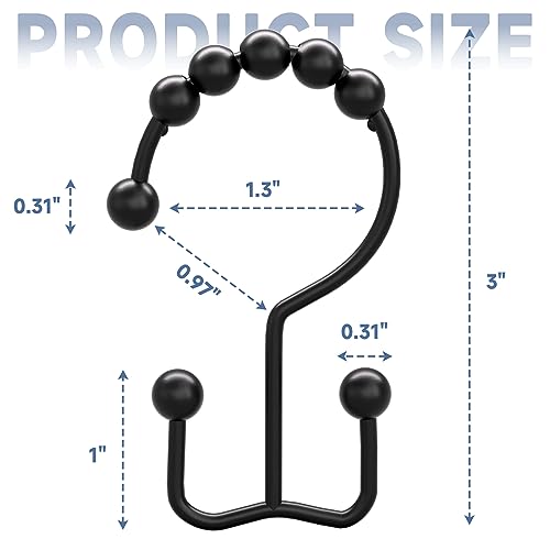 Titanker Black Shower Curtain Hooks Rings, Rust-Resistant Metal Double Glide Shower Hooks for Bathroom Shower Rods Curtains, Set of 12 Hooks - Matte Black - color: Black, style: Modern