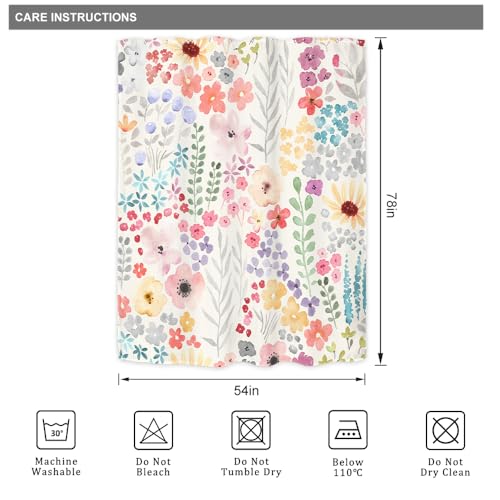 Riyidecor Narrow Small Stall Shower Curtain for Bathroom Decor 54Wx78H Floral Flower Cute Colorful Multicolor Plants Botanical Pink Art Printed Fabric Polyester Waterproof 12 Pack Plastic Hooks - color: A-pink, size: 54"W x 78"L (Pack of 1)