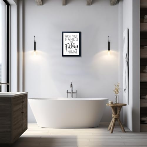 Bathroom Quotes Wall Decor, Black and White Bathroom Wall Art, Toilet Decor Signs Small Black Framed Canvas Art for Kid's Washroom - color: J001, size: 10"L x 8"W