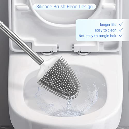 Sellemer Toilet Brush and Holder Set for Bathroom, Flexible Toilet Bowl Brush Head with Silicone Bristles, Compact Size for Storage and Organization, Ventilation Slots Base (3 Pack, White) - color: White-3pcs