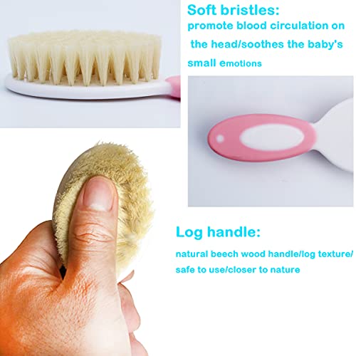 Baby Hair Brush &Silicone Baby Cradle Cap Brush Set, for Newborns & Toddlers-Natural Soft Goat Bristles-Ideal for Cradle Cap-Perfect Baby Registry Gift (Pink) - color: Pink