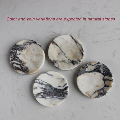 Genuine Italian Calacatta Viola Marble Soap Dish, Round Small Jewelry Dish, Sponge Holder for Bathroom, Kitchen, Christmas Marble Gift - color: Calacatta Viola