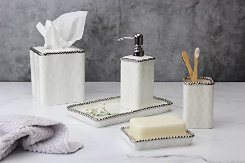 Pampa Bay VAN2720W Soap Dish with Silver Beads, 5.5-inch Length, Porcelain