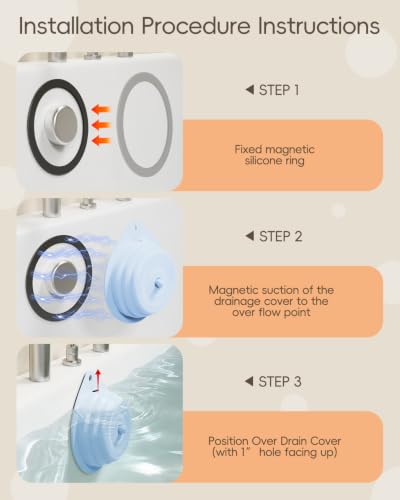 Bathtub Overflow Drain Cover Tub, Silicone Magnetic Bathroom Overflow Drain Cover, Overflow Drain Cover for Bathtub, Bathroom Spa Accessories, Adds of Water to Your Tub for Deeper&Warmer Soak(Blue) - color: Blue