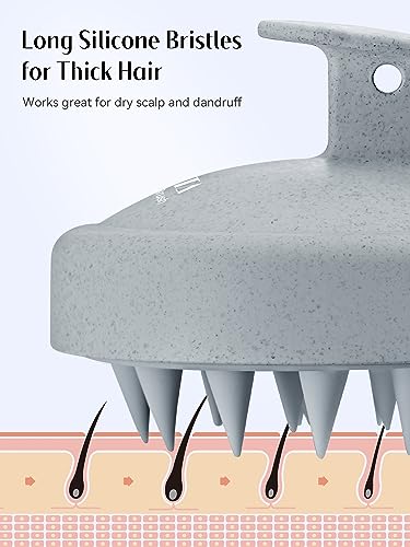 HEETA Scalp Massager Hair Growth, Soft Silicone Scalp Scrubber Shampoo Brush for Exfoliation, Dandruff Removal & Head Massage Stress Relax, Wet & Dry Use for Thick, Thin Hair Care, Wheat Straw Grey - color: New Grey