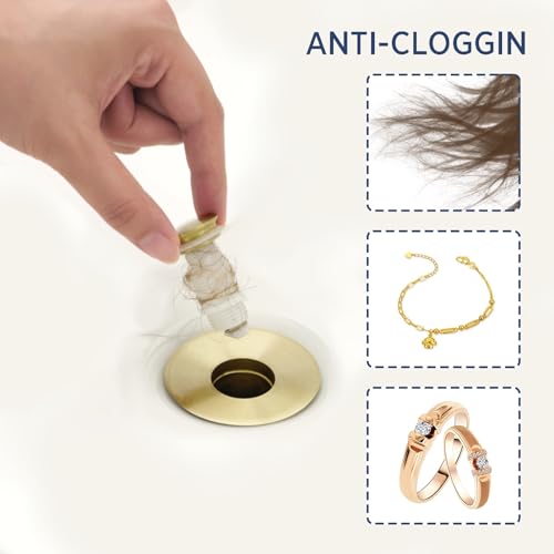 Universal 2 in 1Bathroom Sink Stopper, 1 Pack Pop Up Bathroom Sink Drain Strainer for 1.06"-1.65" Basin Drain Holes, Anti Clogging Drain Filter (Gold(s)-1p) - color: Gold(s)-1p