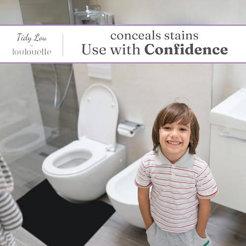 Tidy Lou Disposable Toilet Mats for a Hygienic & Stress-Free Home Bathroom Experience - Great for Children & Adults - Conceals Stains (Black), Absorbent, Non-Slip, U-Shape, Catches Dust/Hair - 25 Pack