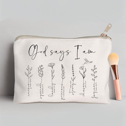 God Says You Are Cosmetic Bag, Christian Makeup Bag Bible Verse Floral Bible Verse Makeup Case for Women, Inspirational Cosmetic Bag, Sister Gifts, Affirmations Gifts (God says I am ...) - color: God says I am ...