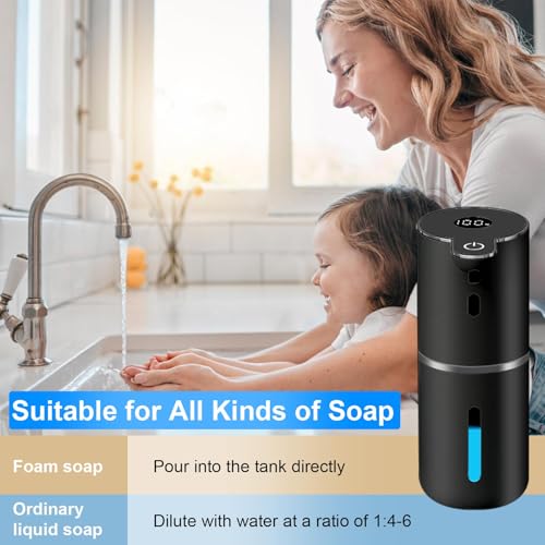 OHIFAST 2 Pack Automatic Foaming Soap Dispenser Touchless, USB Rechargeable Smart Hand Soap Dispenser, 6-Level Adjustable, 12.8oz/380mL, Compatible with Thick Thin Dish Soap for Bathroom Kitchen-Black - color: 2 Pack- Black, style: Foam