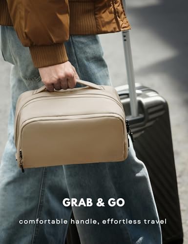 Large Hanging Travel Toiletry Bag for Men Women, Water-resistant Dopp Kit | 6L Large Capacity Wide Open Cosmetic Makeup Bag Bathroom Shower Bags for Toiletries, Grooming, Shaving Organizer Bag - color: Khaki