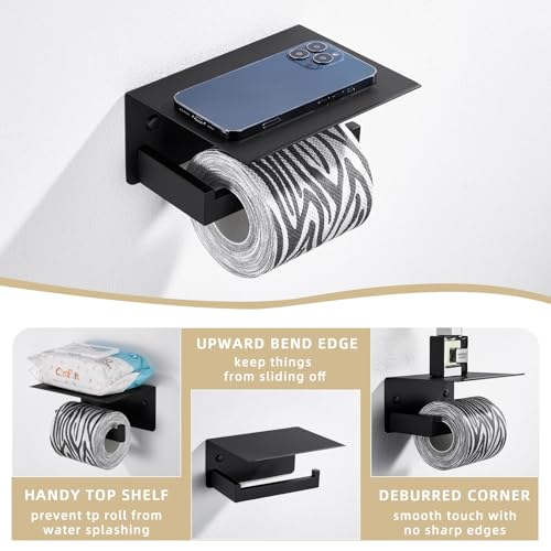 Angle Simple Toilet Paper Holder with Shelf Matte Black, 304 Stainless Steel Lavatory Tissue Roll Holder for Wall - color: Matte Black, size: Single Rod