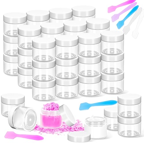 35 Pack 20g Plastic Jars with Lids, 20ml Round Clear Cosmetic Containers Makeup Jars, Travel Size Container Jar with 10 Spatulas for Sample Lotion Cream Eyeshadow Ointment Salve Balm Powder - color: White, size: 20g
