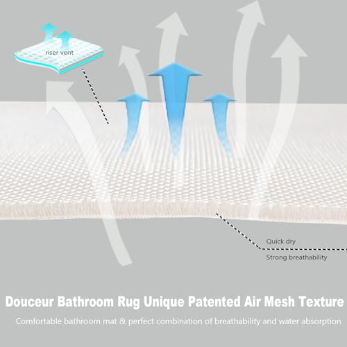 Douceur Beige Bathroom Rugs Non Slip, Luxury Thick Plush Shaggy Bath Mats Washable, Fluffy Absorbent Rugs, Quick Dry Shower Mat Gifts, 32" x 20" - color: Beige and White, size: 1'8" x 2'8" (Rectangular)