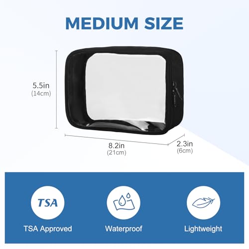 Moyad TSA Approved Toiletry Bag Clear Quart Size Travel Bags Makeup Bag | Large Opening, for Men and Women, Carry on Airline Compliant, Transparent Liquids Pouch, Black - color: Black, size: 2 Pack