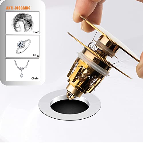 Artiwell Universal Bathroom Sink Drain Stopper, Fits Most Pop-Up Drains for Vessel Sink Lavatory Vanity, Sink Drain Strainer with Detachable Hair Catcher, Tested by Plumber in US (Polished Brass) - color: Polished Brass