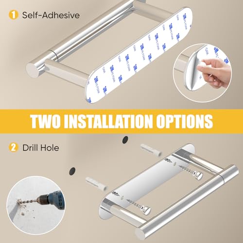 BESy Adhesive or Screw Toilet Paper Holder Wall Mount Rustproof Modern Roll Holder Flexible Pivoting Adjustable Tissue Handle with Self Adhesive or Mounted with Screws Stainless Steel Polished Chrome - color: Polished Chrome