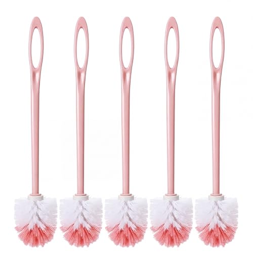 12 Pcs Extra Long Handled Toilet Brush for Bathroom 17.3 Inch Pink Toilet Brush Bulk with Hook Hole Household Cleaning Supplies Space Saving for Storage, Deep Cleaning, Nylon Bristles - color: Pink