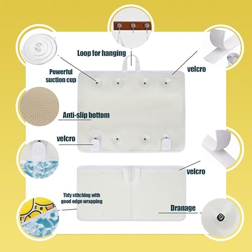 Bath Kneeler –8 Suction Cups & 2" Thicker Padding.Certified Bath Kneeling Pad for Bath Tub & 5 Bath Toy Organizer. Fast Dry Bath Kneeler and Elbow Rest Pad Set. Baby Bath Essentials by Supa Ant-Duck - color: Yellow Duck With White Pockets