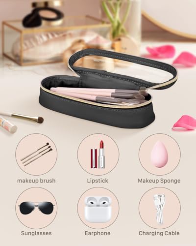 Soimeat Clear Travel Makeup Brush Holder, Leather Makeup Brush Toiletry Bag, Portable Cosmetic Brush Case, Transparent Waterproof Makeup Brush Storage Bag, Black - color: Black, size: Small