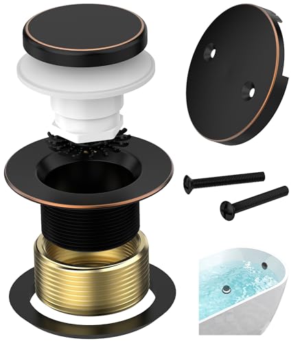 Oil Rubbed Bronze Tub Drain Kit with Hair Catcher, Premium Brass Tip-Toe Bathroom Tub Drain Replacement and 2-Hole Overflow Faceplate, 11.5/16 UNC Bathtub Drain Stopper Assembly - color: Oil Rubbed Bronze