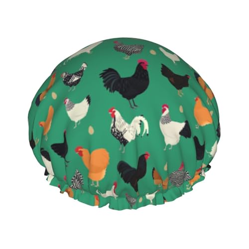 Funny Chickens Shower Cap For Women Reusable Waterproof Double Layers Bath Cap Hair Protection Elastic Ladies Spa Salon Shower Hat - color: Chickens