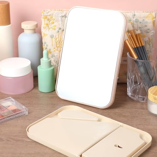 Lemecima 12 Pcs Table Mirrors Spa Party Supplies for Girls, Pink & Beige Foldable Vanity Makeup Mirror for Sleepover Slumber Birthday Favors Gift Beauty Accessories