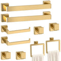 Bathroom Accessory Towel Bar Set: 10 Pieces Gold Bathroom Hardware Square SUS304 Stainless Steel - Wall Mounted Towel Rack&Toilet Paper Holder&Towel Ring and Towel Hook - color: Gold, size: 16inch 10 Pieces