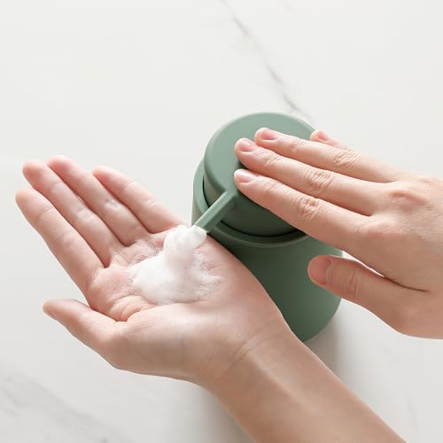 YAUKPH Sage Green Foaming Hand Soap Dispenser Plastic 11 oz - Modern Minimalist Style for Bathroom & Kitchen Countertop Refillable