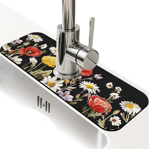 Faucet Fast Absorbent Pad - Wildflower Illustration , Suitable For Kitchen, Bathroom, Island And Other Scenes - color: wildflower illustration