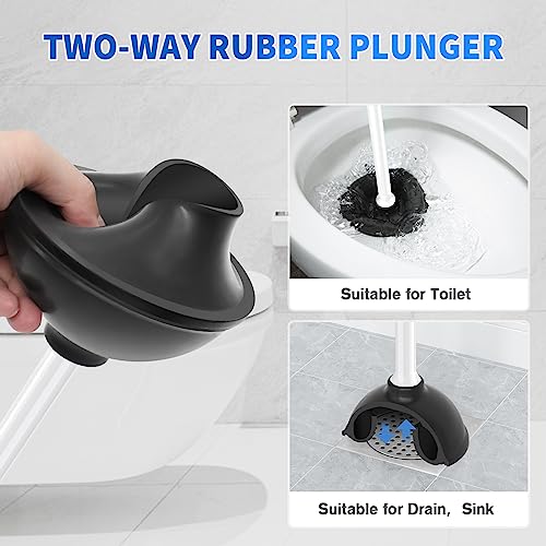 LOVLOY Toilet Plunger and Brush, Bowl Brush and Heavy Duty Toilet Plunger Set with Ventilated Holder, 2-in-1 Toilet Brush and Plunger Combo for 5.3-inch Toilet Drain Bathroom Cleaning (White) - color: White