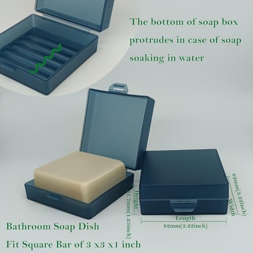 Square Soap Dish Holder for Shower and Travel - Lightweight Waterproof Container With Lid for Dr. Squatch Men's Bar - Toiletry Box for Gym and Bathroom (Blue) - color: Blue