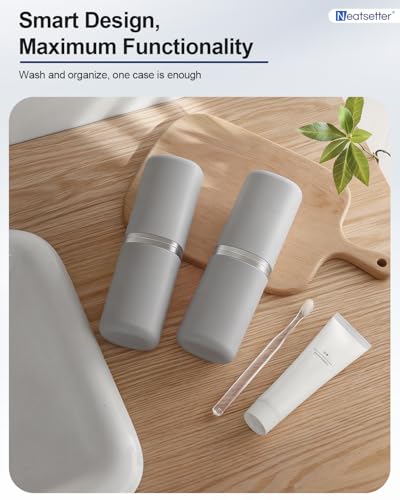 Travel Toothbrush Case & Cup Set – Sleek Toothbrush Holder with Cover for Couples – Lightweight, Eco-Friendly Toothbrush Travel Case for Business, Gym, & Hotel Stays(Grey, Extra Large)
