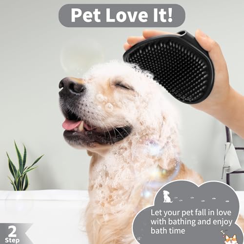 Comotech 6PCS Dog Bath Brush & Dog Toothbrush | Adjustable Handle Shampoo Brush & Scrubber for Short & Long Haired Dogs & Cats | Effectively Solve Odor & Stain Removal Problems (Gray Gray Black) - color: Gray Gray Black