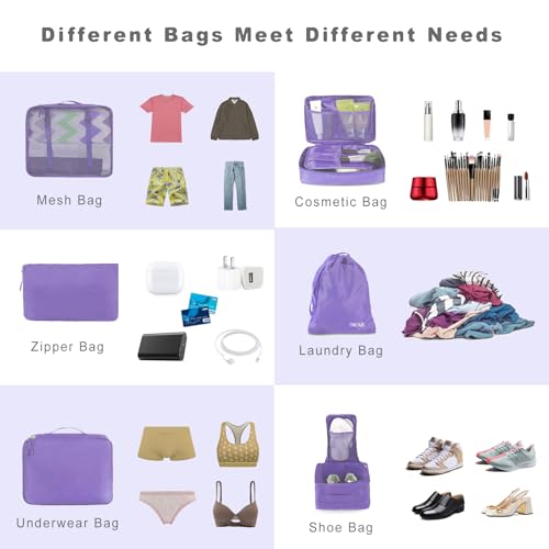 BAGAIL 8 Set Packing Cubes Luggage Packing Organizers for Travel Accessories-Light Purple - color: Light Purple, size: 8 Set
