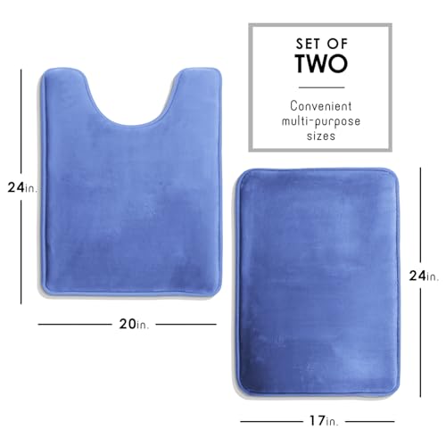 Clara Clark Bathroom Rugs, Velvet Memory Foam Bath Mat, Non-Slip Bath Rugs, Machine Wash, Dries Quickly, Ultra Soft Plush Bath Mats for Bathroom, - color: Calm Blue, style: 17 x 24 + Contour