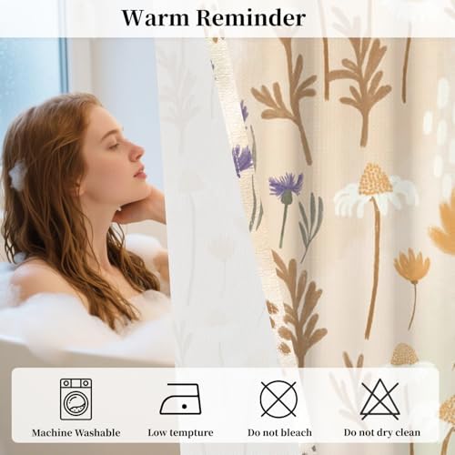 No Hook Wildflower Shower Curtain with Snap in Liner, 71x74 Inch | Neutral Floral Pattern Shower Curtains for Bathroom, Mesh Top Window Waterproof Washable Fabric - color: Wildflowers-a