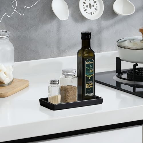Luxspire Bathroom Vanity Tray, Mini Soap Dispenser, Small Ceramic Perfume and Jewelry Dish, Trinket Holder, Rectangle Candle Tray, Bath Organizer Kitchen Sink Narrow Soap Dish, Black - color: Black, style: Mini