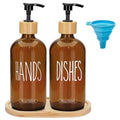 2 Pack 16 Oz Glass Soap Dispenser Set with Tray, Hand Dish Soap Dispenser Set for Bathroom and Kitchen Bottle Dispenser with Dish Soap, Hand Soap, Lotion (Amber（Hands） Amber (Dishes)) - color: Amber（hands） Amber (Dishes)