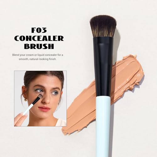 Jessup Face Makeup Brushes Blue 3pcs Double Ended Makeup Brush for Foundation Contour Blush Highlight and Concealer Brush, Premium Synthetic Brush Set T503 - style: T503