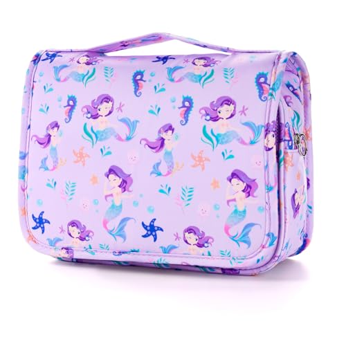 Kids Hanging Toiletry Bag for Girls, Travel Toiletry Bag for Little Young Girls Cosmetic Makeup Waterproof Wash Bag Toddler Traveling Toiletries, Mermaid Purple - color: Mermaid-Purple