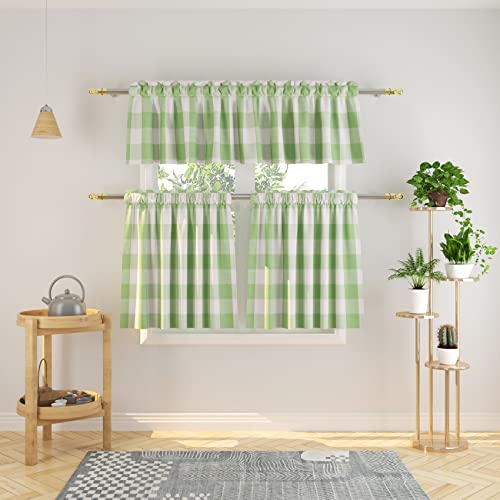 3 Pc Cotton Classic Country Farmhouse Kitchen Window Curtain -Mint Green & White Buffalo Check Tier & Valance Set, 54" x 18" / 27" x 30" - color: Plaids Mint Green&white, size: 27"W x 30"L (Pack of 3)