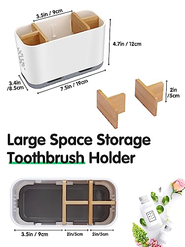 GFWARE Toothbrush Holders for Bathrooms - Bamboo Divider Toothbrush and Toothpaste Holder with Drainage, Kids Electric Toothbrush Organizer for Bathroom Countertop, White Tooth Brush Holder - color: White-l
