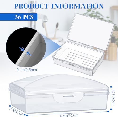 Reallnaive 36 Pcs Travel Soap Container Portable Plastic Soap Boxes Bulk with Lid Homeless Donations Bulk Gym Shower Tour Groups Hotel Outdoor Camping (White) - color: White