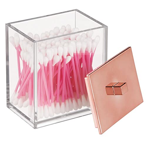 mDesign Plastic Bathroom Vanity Countertop Accessory Set - Includes,Soap Dispenser, Toothbrush Holder, Lidded Canister, and Tumbler Rinsing Cup; Lumiere Collection - Set of 4 - Clear/Rose Gold
